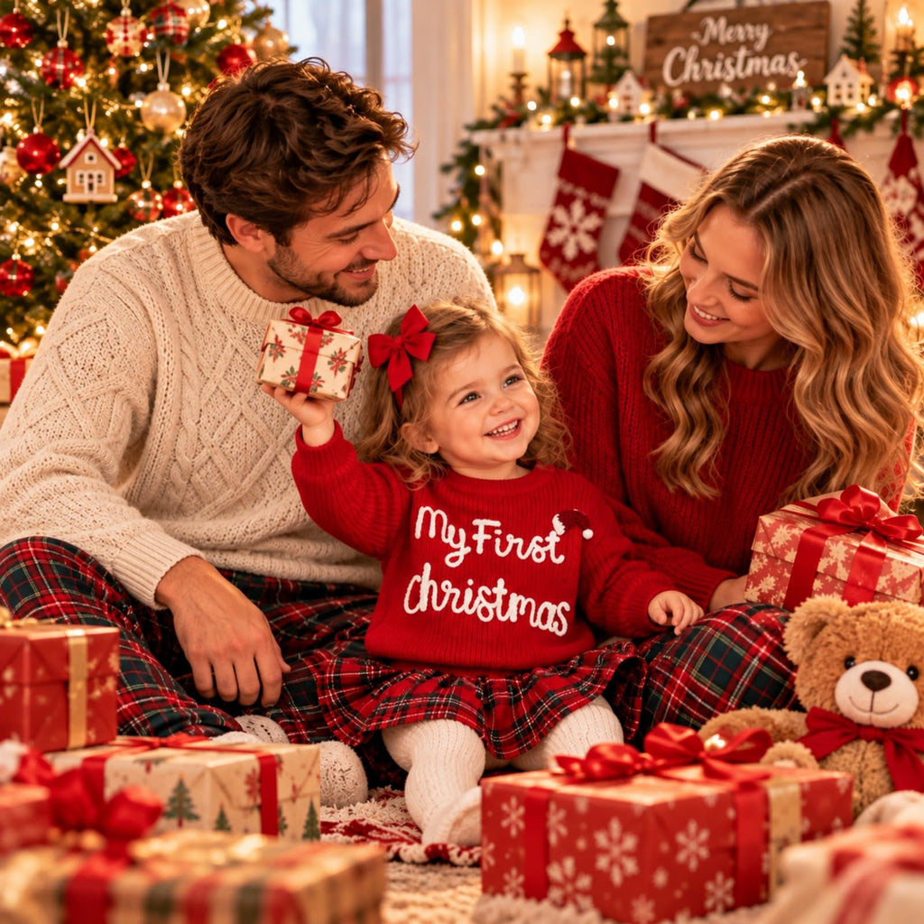 Baby Girl Boy Christmas Outfit Toddler Sweater Long Sleeve Letter Print Warm Knit Pullover Fall Winter Clothes Red