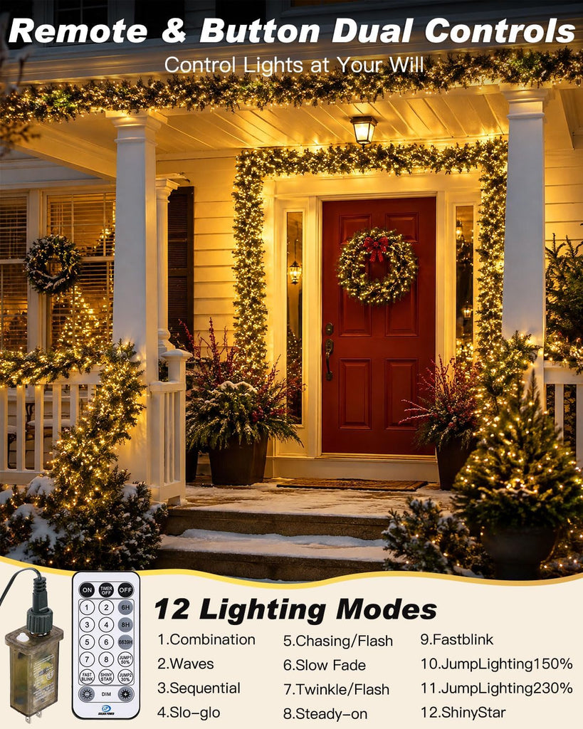 50Ft 1000 LED Cluster Christmas Tree Lights with Remote & Timer