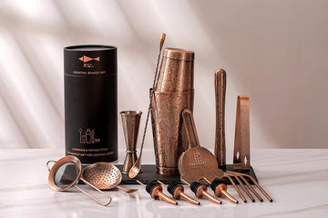 3D Etched 18-Piece Bartender Kit Stainless Steel Boston Cocktail Shaker Set Copper Plated Bartending Tools Suit - Set of 18