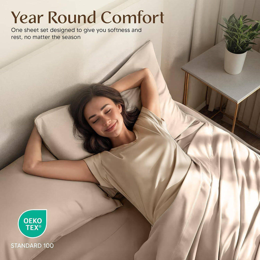 Queen Sheet Set - 4 Piece Bed Sheets, Soft and Breathable Microfiber, Includes 1 Fitted Sheet, 1 Flat Sheet and 2