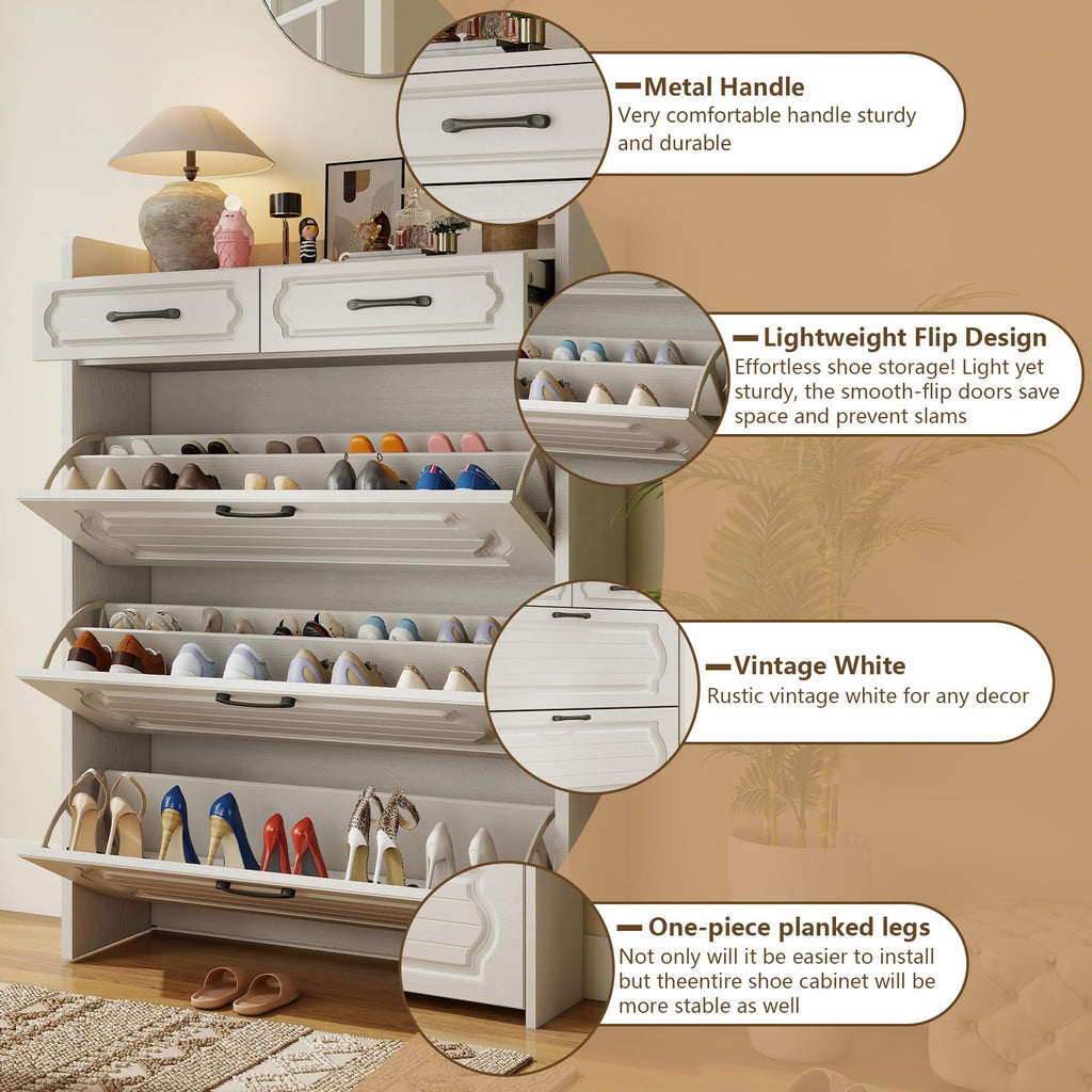 Shoe Cabinet with 3 Flip Drawers & 2 Top Drawers