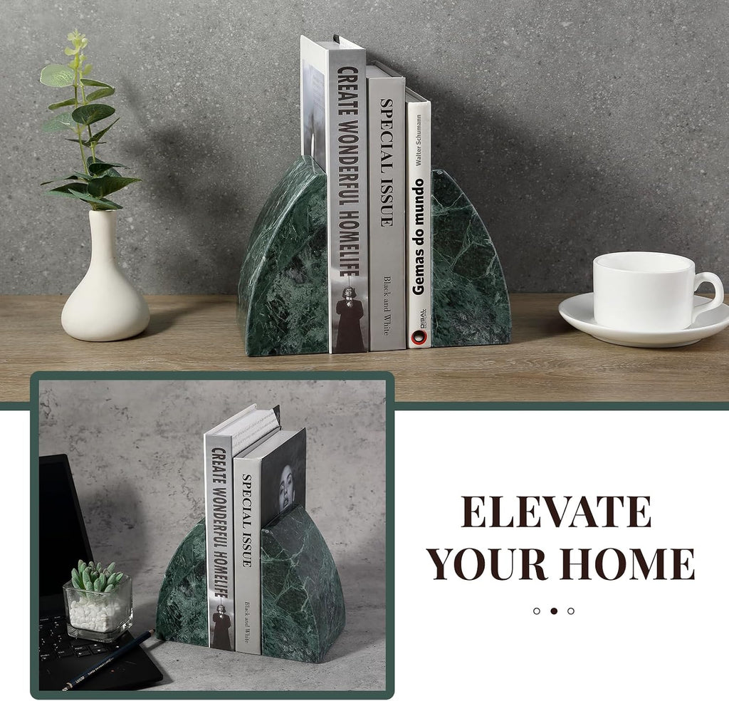 Marble Bookends for Shelves, 8Lbs Large Stone Bookends for Heavy Books, Non-Slip Heavy Duty Book Stopper, Modern