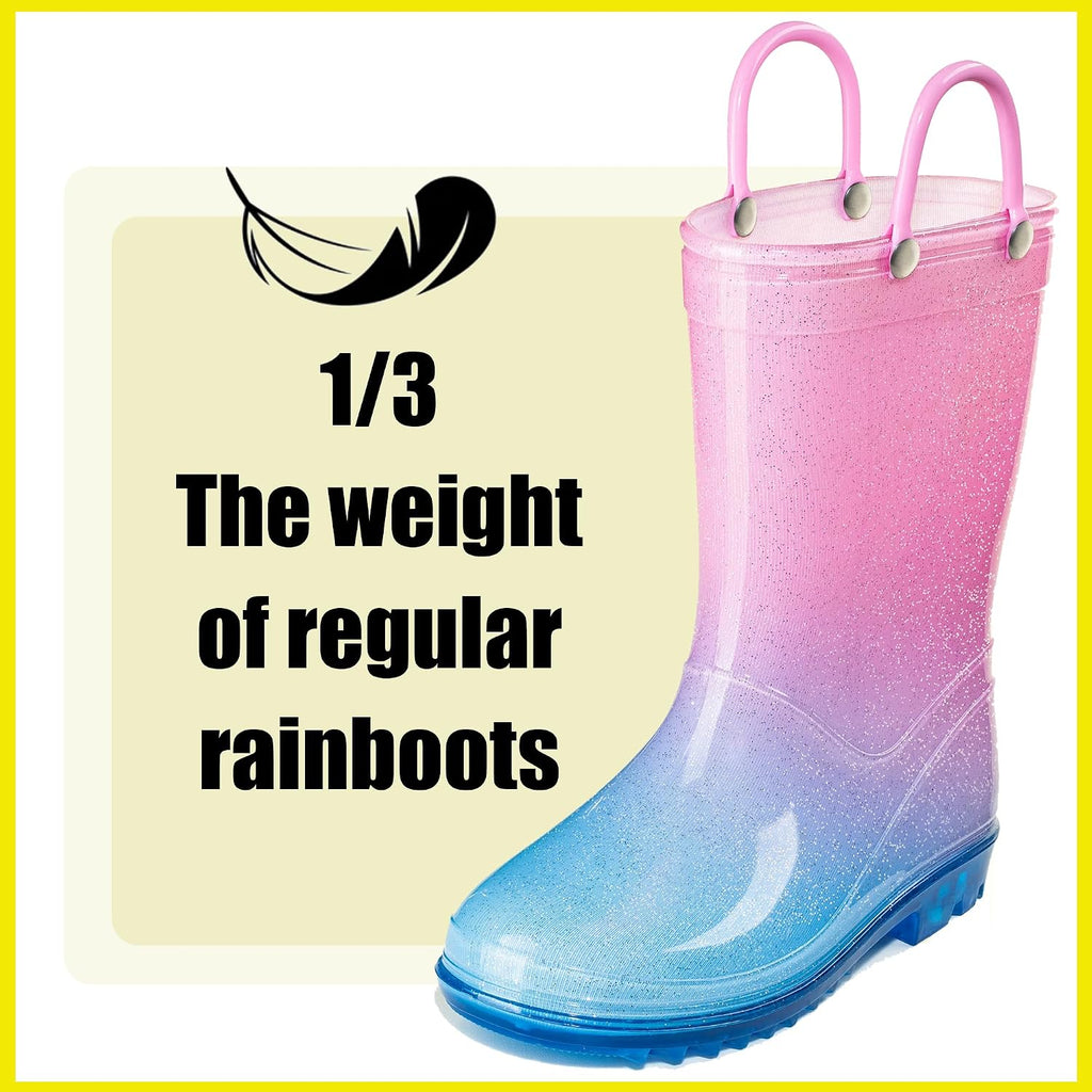 Kids' PVC Glitter Rain Boots with Easy-On Handles - Sparkly, Lightweight, for Girls & Boys - Toddler & Little Kid