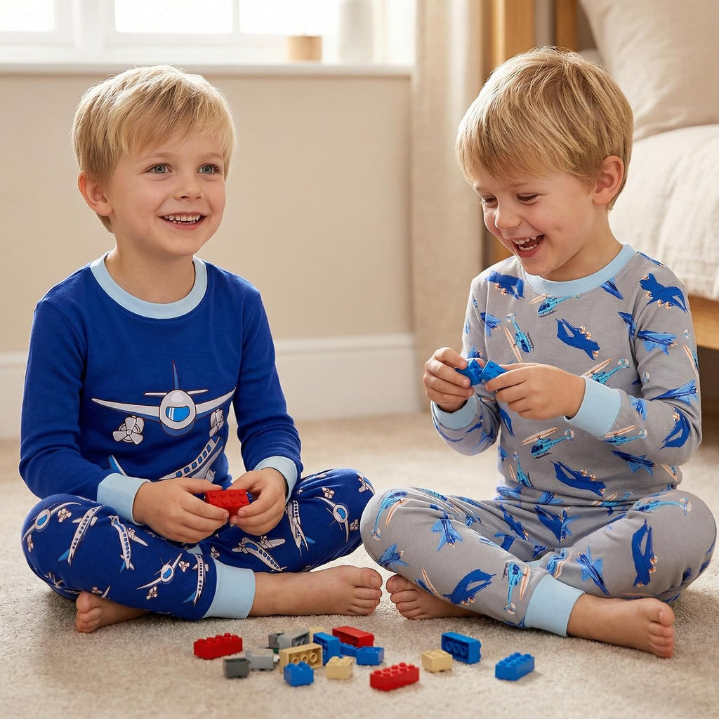 Boys Pajamas 4 Pieces Long Set 100% Cotton Sleepwear Months