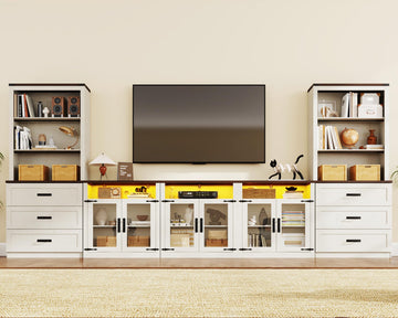 157" W 4-Piece Entertainment Center with Bookshelves for TVs up to 100", Farmhouse Wall Unit TV Stand with Doors &