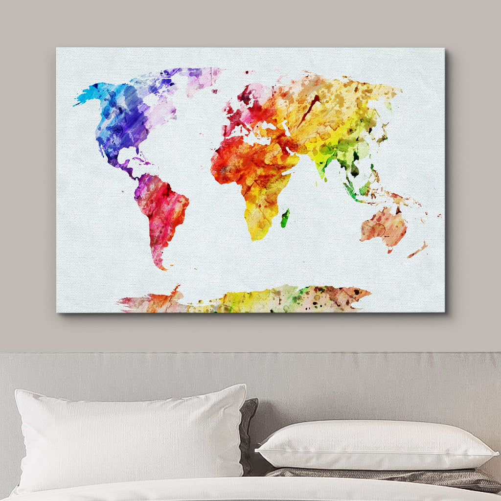 Canvas Print Wall Watercolor Style Rainbow Streak World Map Architecture & Maps Cultural Illustrations Modern