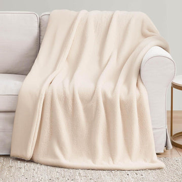 Solid Faux Fur 50"X70" Throw Blanket, Sea Salt Plush Faux Fur Blanket for Sofa or Bed