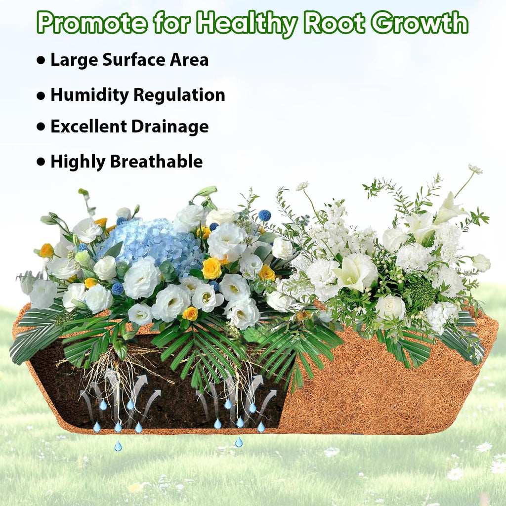 Deck Railing Planter Window Box - 2 Pack 24 Inch Deck Balcony Rail Planter with Coconut Coir Liner, Fence Metal