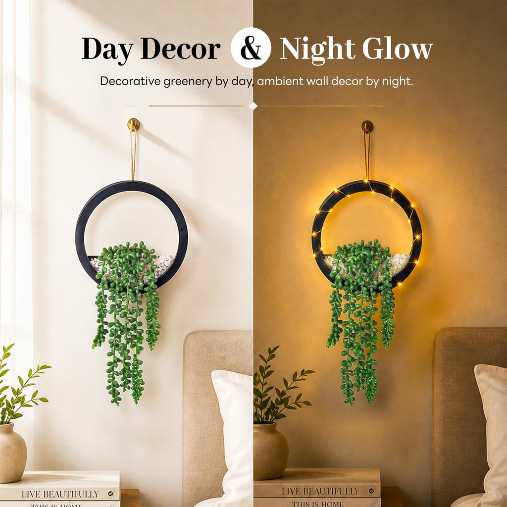 2 Pack Artificial Hanging String of Pearls Plants with LED Lights