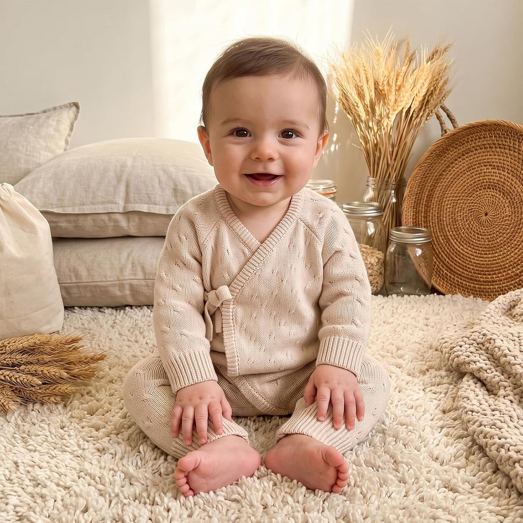 Newborn Outfit Baby Boy Knit Wrap Sweater Romper Jumpsuit