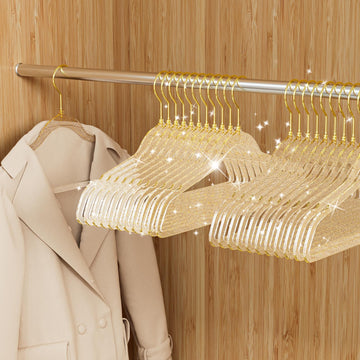 50 Pack Clear Acrylic Hangers with Gold Glitter, Space Saving