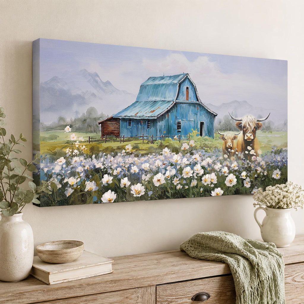 Farmhouse Highland Cow Canvas Wall Art 48"x24"