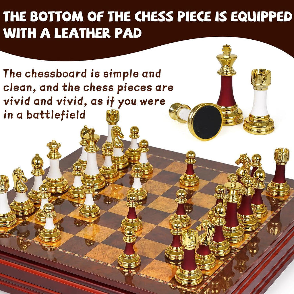 15-Inch Large Chess Set for Adults and Kids - Weighted Zinc Alloy & Acrylic Chess Pieces with Wooden Chess Board