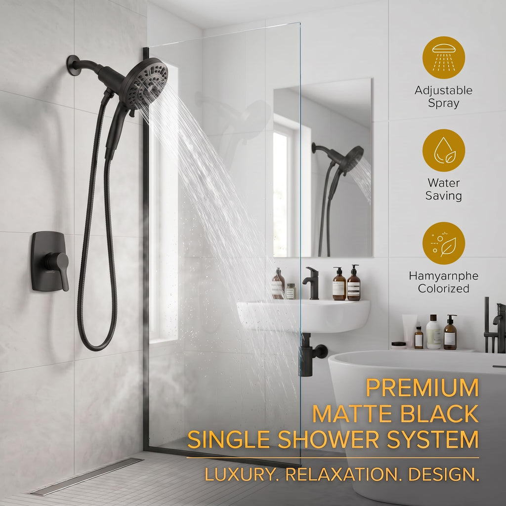 High Pressure Handheld Shower Head Matte Black- Anti-clog Nozzles, Built-in Power Wash to Clean Tub, Wall & Overhead