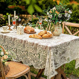 French Embroidery Lace Tablecloth - Rectangular for Coffee Tables, Vintage Beige Lace Table Cover, P