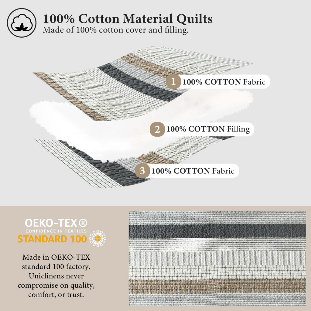 100% Cotton Quilt Set Quilt Bedding Set Bedspreads, Farmhouse Striped Coverlet, Lightweight