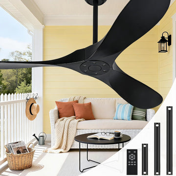 Inspired Maverick Style Solid Wood Black Ceiling Fan Without Light, 60 inch Walnut Ceiling Fan with 3 Wood Blades 6 Speeds Smart Timing Reversible DC Motor, Modern Ceiling Fans for Indoor Outdoor Farmhouse/Patios - G7-B0CMTLBGXT