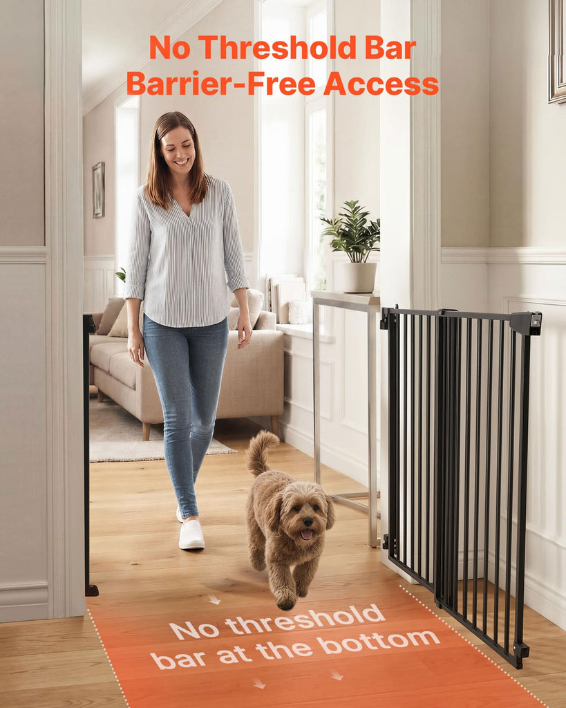 Pet Gate for Stairs, 31-48 in Adjustable Width, 30 in High Dog Gate, No Bottom Bar, One-Handed Operation, Easy