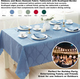 Ribbons and Bows Damask Fabric Tablecloth, Blue, 60 x 144 Inch Rectangle, Wrinkle & Stain Resistant 