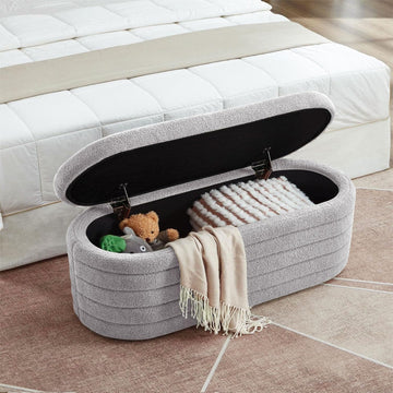 Storage Ottoman Bench End of Bed, Boucle Upholstered Entryway Shoe Seat Bench with Storage, Sherpa Modern Cute
