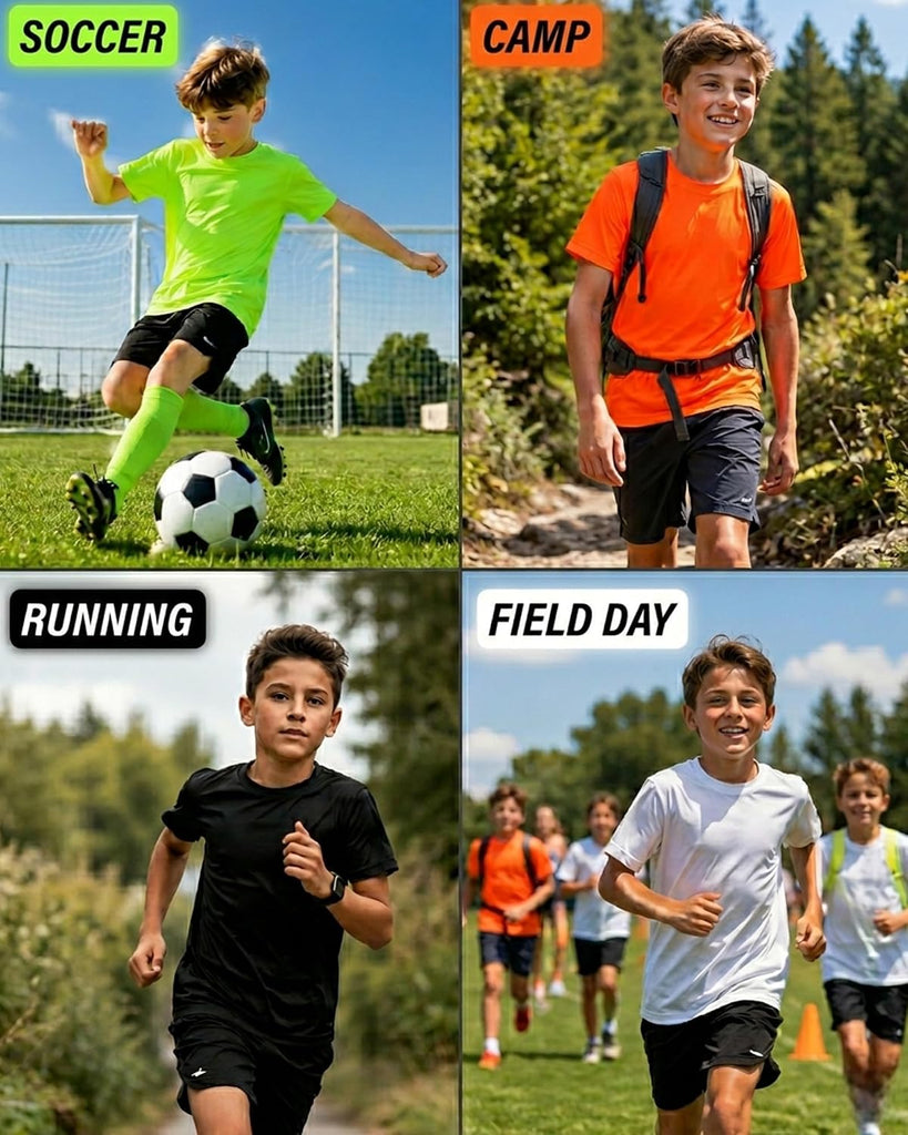 Pack Neon Shirts for Boys, Kids Dry Fit UPF 50+ Short Sleeve Rash Guard T Shirts, Youth Athletic Training Tee