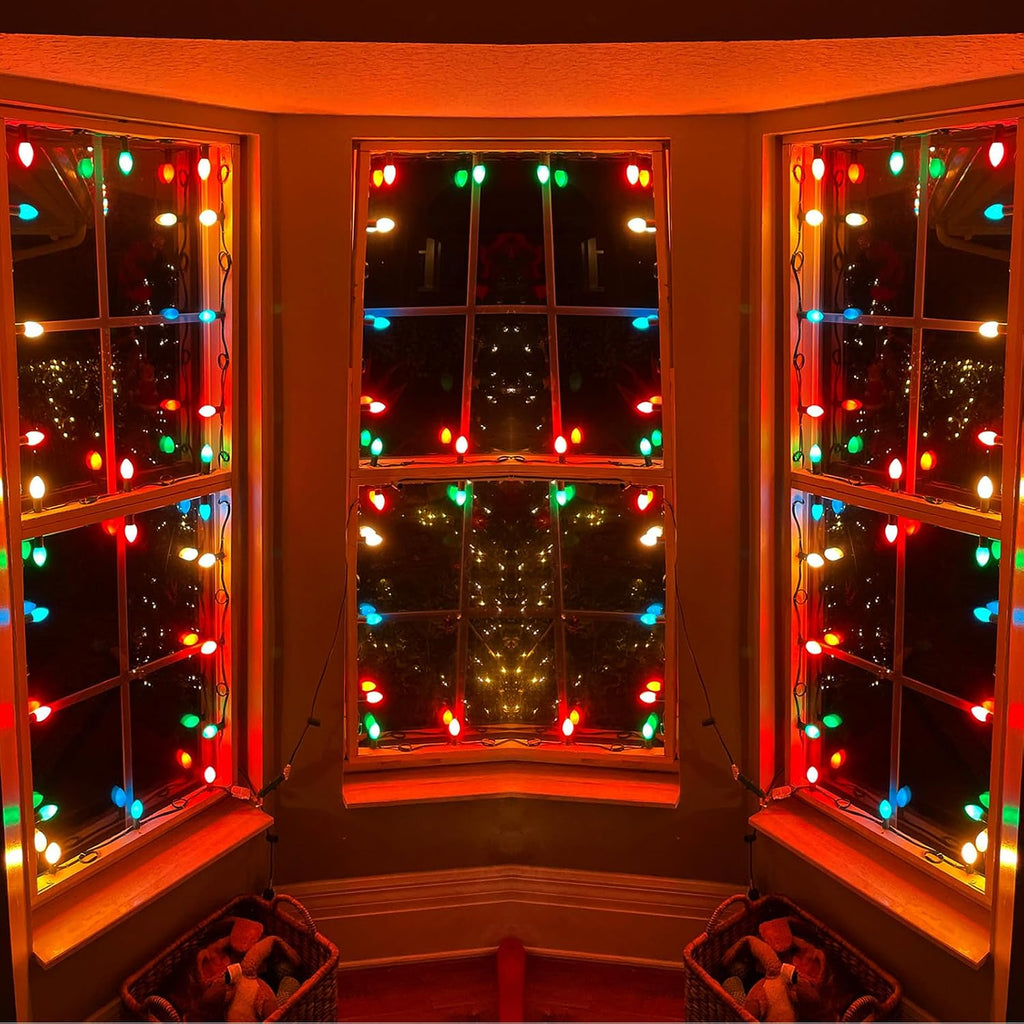 C7 LED Outdoor Christmas Lights, 25ft Vintage Christmas Lights with 27 LED Plastic Colored Bulbs(2 Spare) , Porch