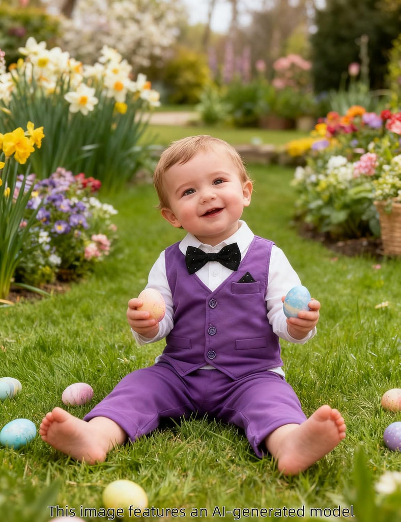 4Pcs Baby Boy Suits Dress Outfit Shirt Pants Bowtie Vest Set