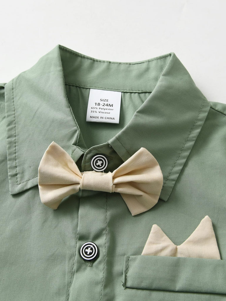 Baby Boys Pants Sets,Toddler Gentleman Outfits, Infant Long Sleeve Shirt + Pants + Bow Tie + Suspenders