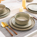 Stoneware Dinnerware Sets,Round Reactive Glaze Ceramic Plates and Bowls Sets,Highly Scratch Resistant | Dishwasher &