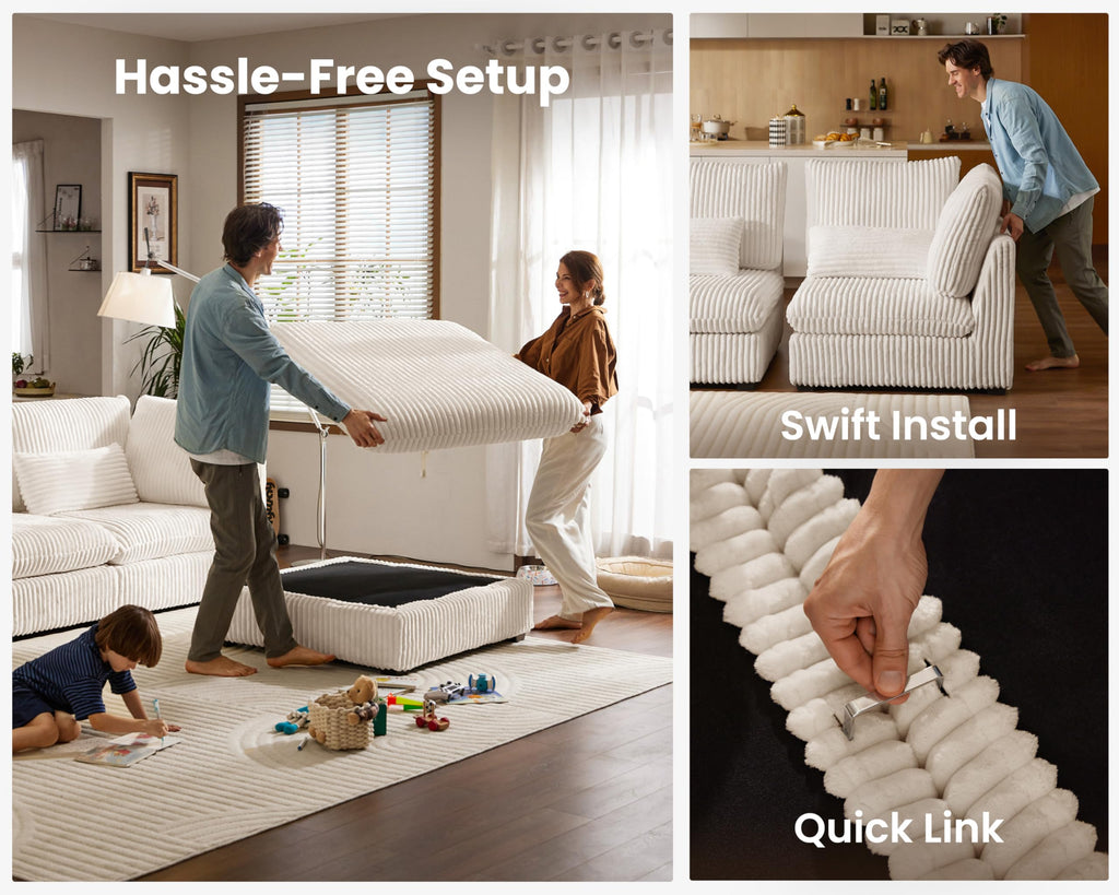 154" Oversize Corduroy Modular Sectional Sofa Couches, White