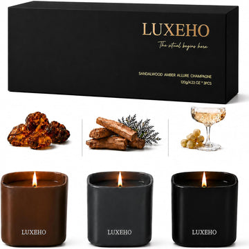 Luxury Scented Candle Set 3-Pack | Home Decor & Giftable Soy Candles | Champagne, Sandalwood & Amber | 75h Burn Time