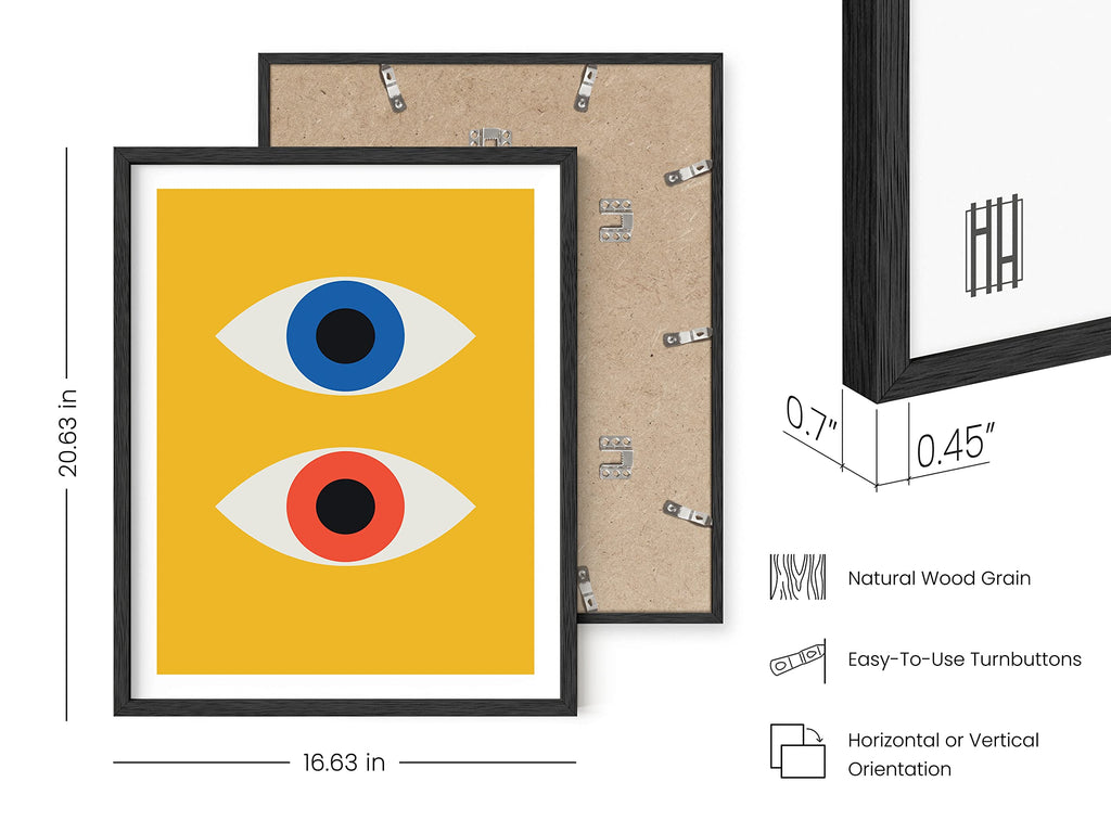 Mid Century Modern Wall Art - Retro Evil Eye Decor, Bauhaus Yellow Wall Art, Large Abstract Art Print (Black Frame