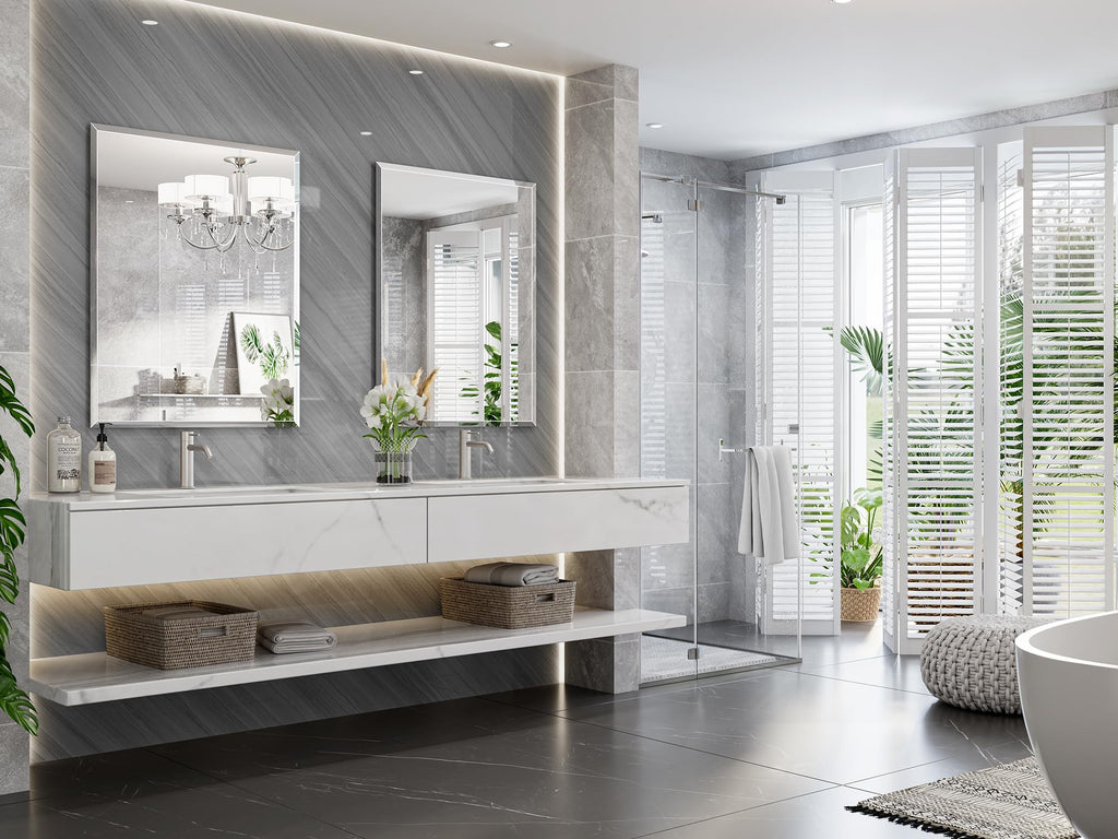 28"x36" Frameless Beveled Bathroom Mirrors for Vanity