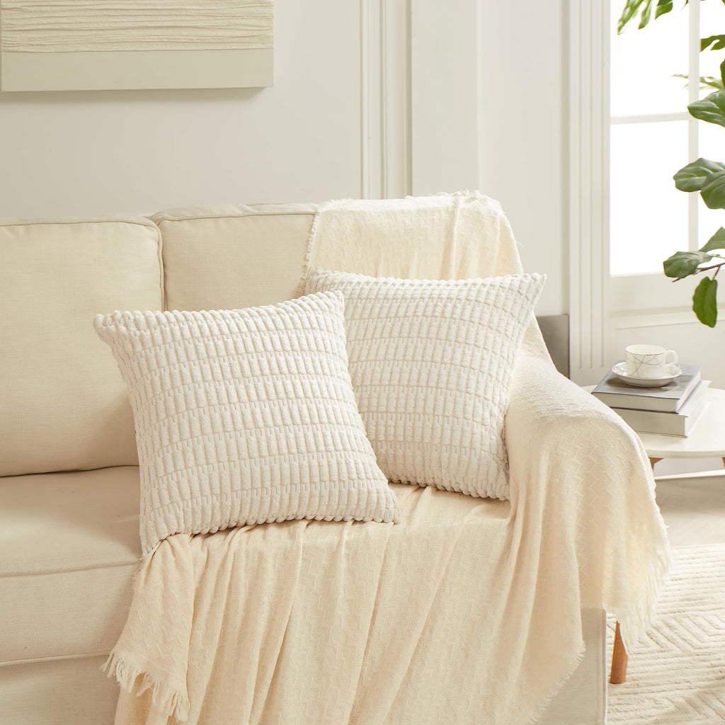 4 Packs Neutral Long Lumbar Decorative Throw Pillow Covers 12x24 Inch Couch Bed, Boho Home Decor, Soft Striped