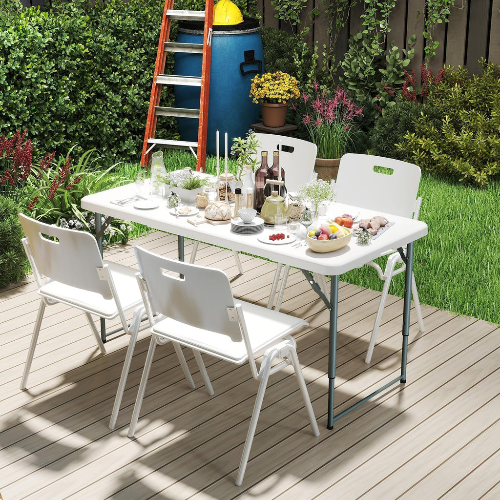 4FT Folding Table, 18% Thicker HDPE Top, Adjustable Height, White