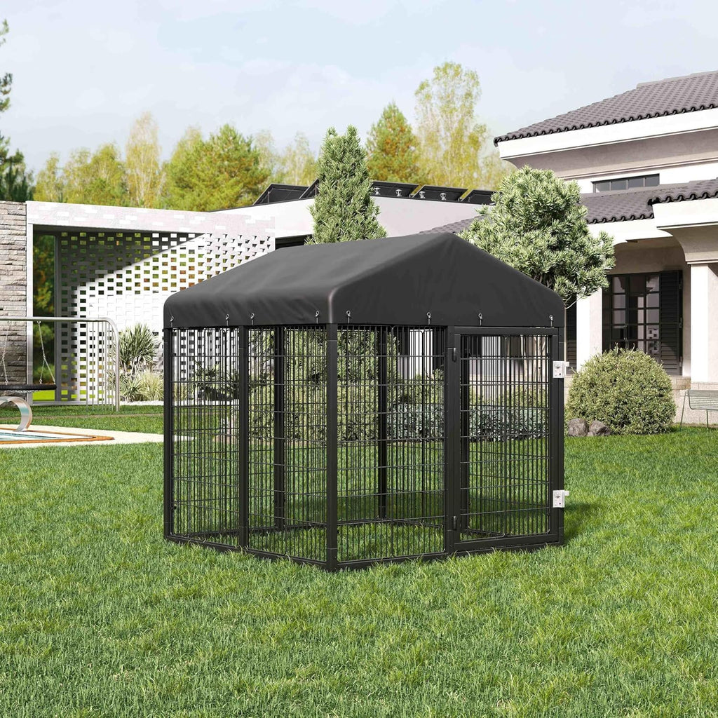 Outdoor Dog Kennel Steel Ideal Dog Fence for Small Dogs Anti-Rust Coating Cage with Roof All Weather Resistant Dog