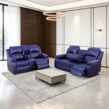 Manual Leather Recliner Sofa Set, Living Room Furniture Sets, Reclining Couch Set 2 Pieces, Leather Couch Set