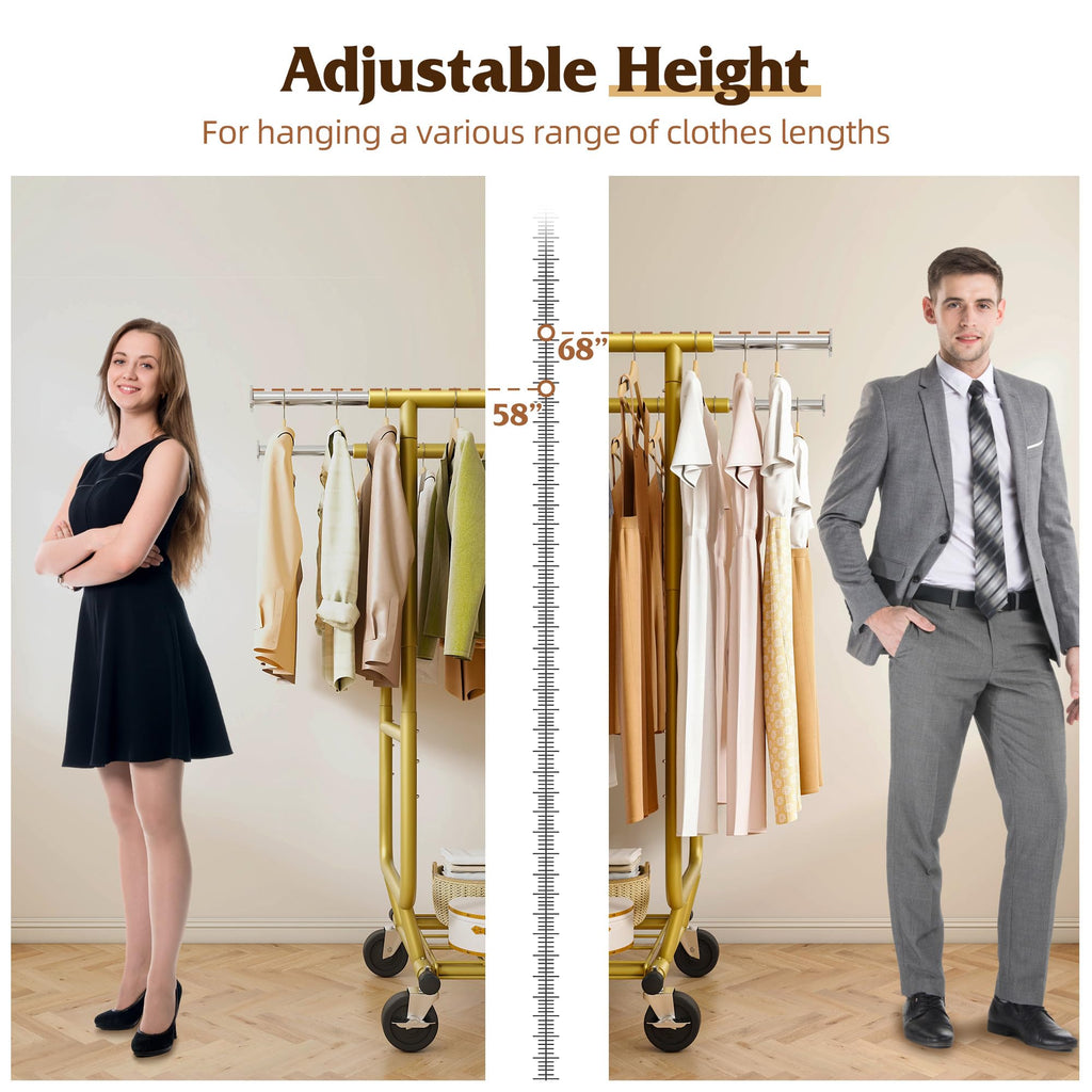 Clothing Rack 650LBS Heavy Duty Collapsible Double Rods Shelves