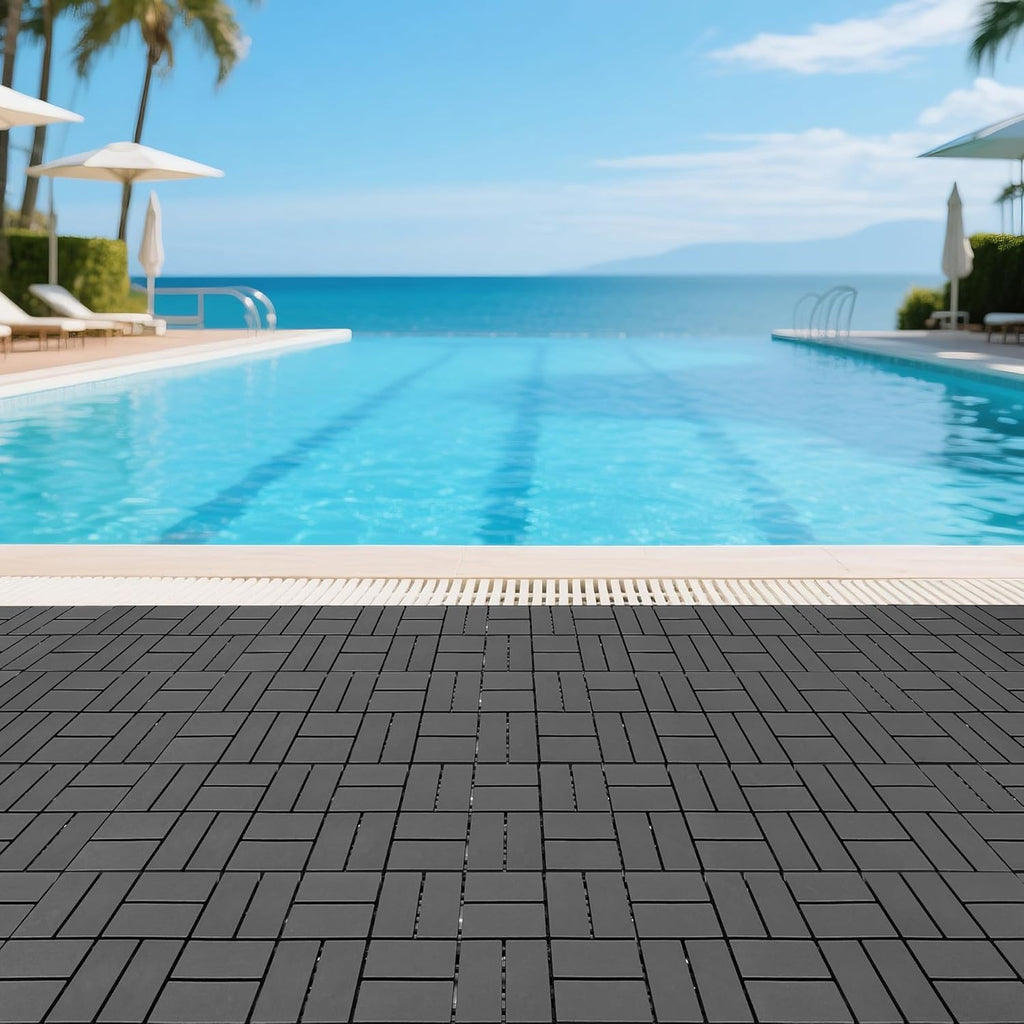 12"x12"Interlocking Plastic Deck Tiles, Pack of 44, Heavy Duty PP Patio Floor Tiles, Weather Resistant Modular Flooring