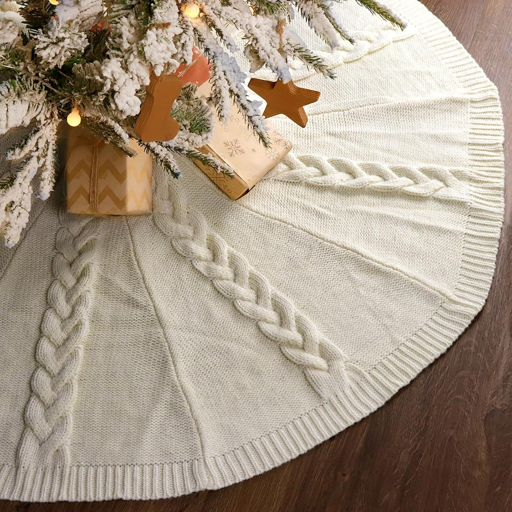 Knit Christmas Tree Skirts, Neutral Tree Skirt, Cozy Christmas Decorations