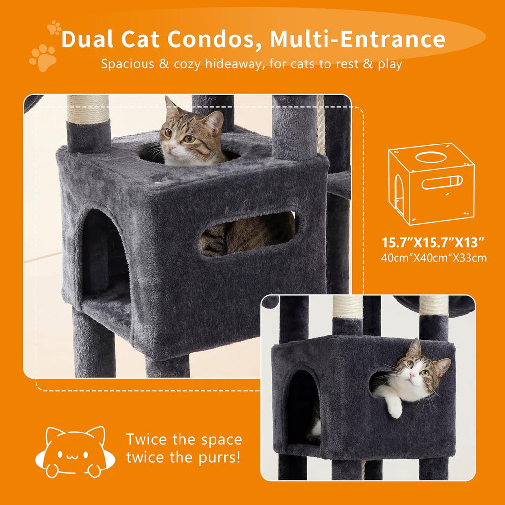 Cat Tree, 74.8-Inch Spacious & Tall Cat Tower for Large Cats