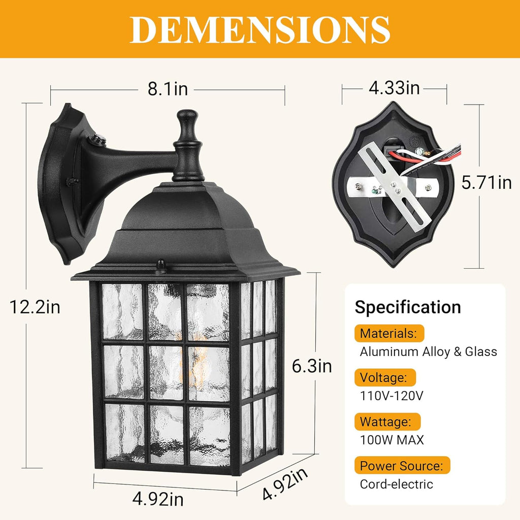 2-Pack Dusk to Dawn Outdoor Wall Lights, Sensor Exterior Light Fixtures, Porch Lights, Black Waterproof Wall Sconces