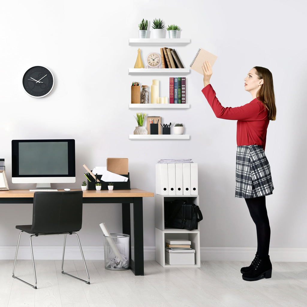 16 Inch Floating Shelves for Wall (4 Pack, White)