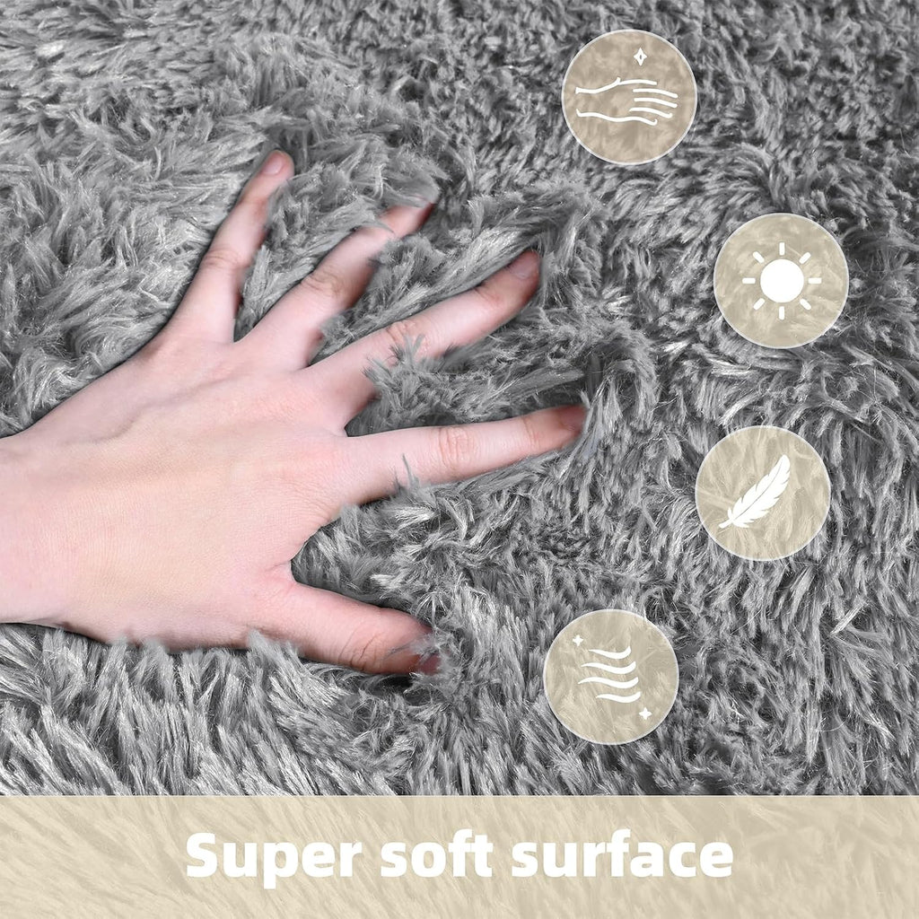 Washable Grey Solid Shag Area Rugs Bedroom