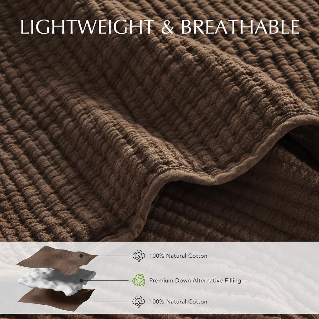 Cotton Coverlet Set King 3 Pieces, Lightweight Soft Ribbed Matelassé Bedspread Quilt Set, Cozy Oversized Quilted