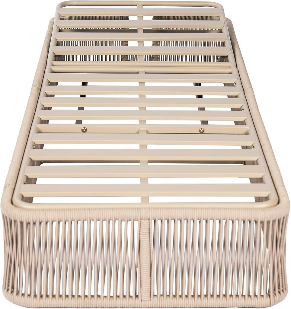 Patio Chaise Lounge Chair Outdoor, Metal Poolside Sun Lounger with Cross-Weave Rope Accent, 5-Position