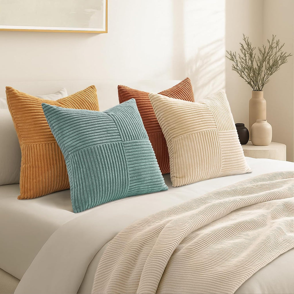 Decorative Teal Orange Throw Pillow Covers Set of 4,Boho Pillow Covers Soft and Cozy Velvet Double-Sided Designs,Mix