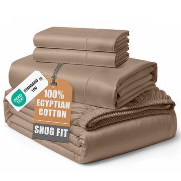 King Size Sheets 100% Egyptian Cotton Sateen - Taupe