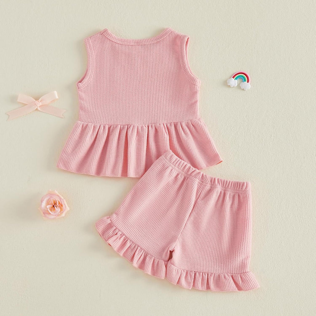 Baby Girl Summer Clothes Solid Color Ruffle Tops+Shorts Set