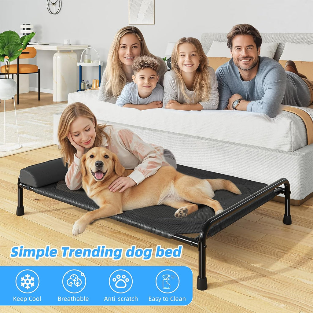 Elevated Dog Bed for Large Dogs, Cooling Raised Pet Cot with Bolster, Breathable Outdoor Couch Bed, 44.5" x 31"